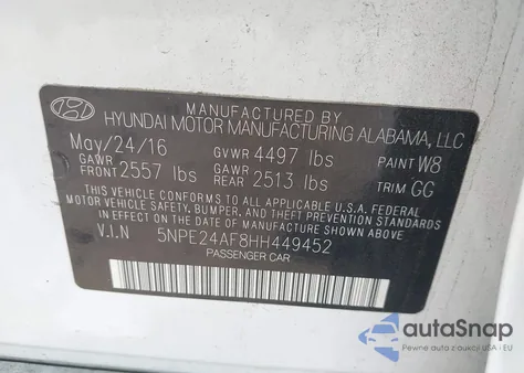 2017 Hyundai Sonata Se из США, поврежденный, VIN 5NPE24AF8HH449452